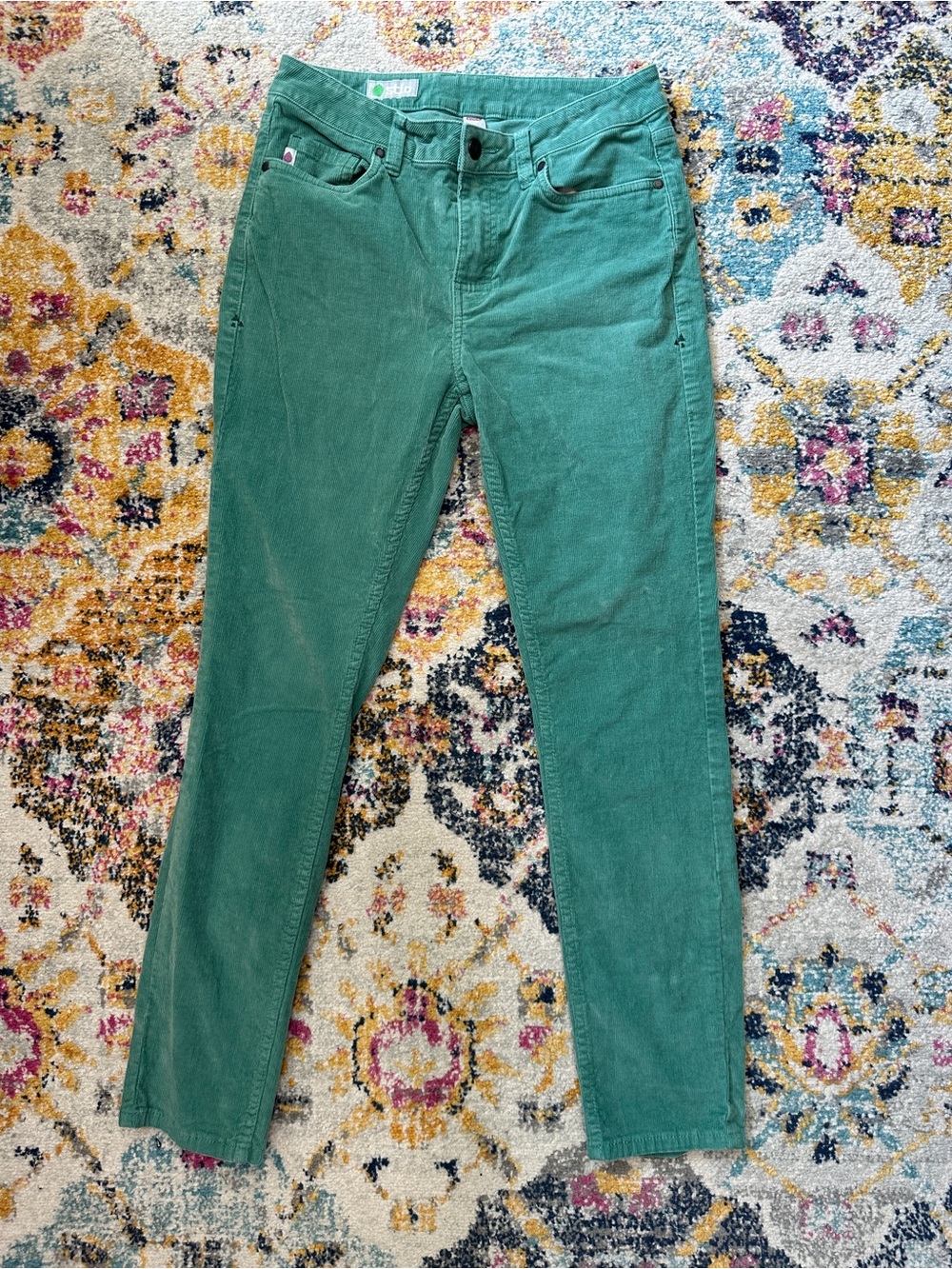 Stio Womens Rivet Cord Corduroy Pants Green Organic Cotton Stretch 4S 4 Short